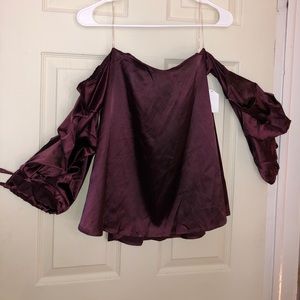 Plum Off Shoulder Silky Blouse